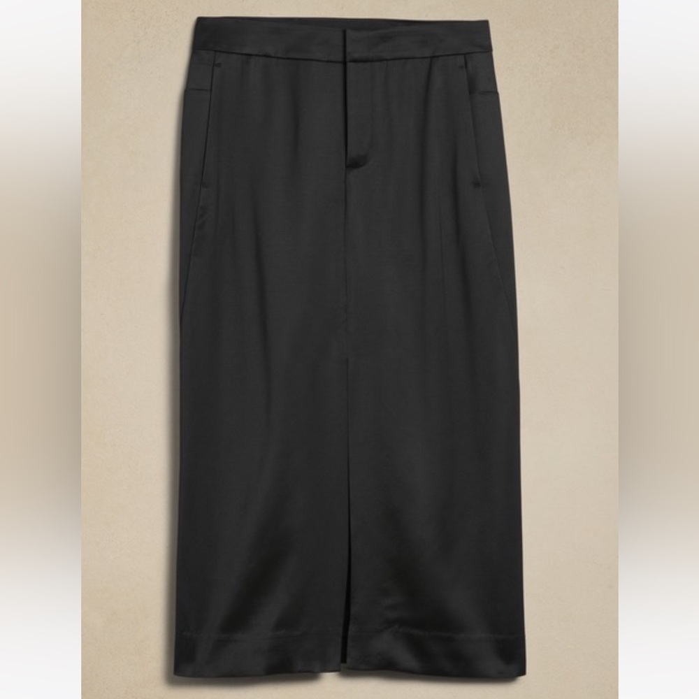 New! BANANA REPUBLIC Italian-made Satin Midi Skirt, Black, Size 14 - Picture 3 of 4